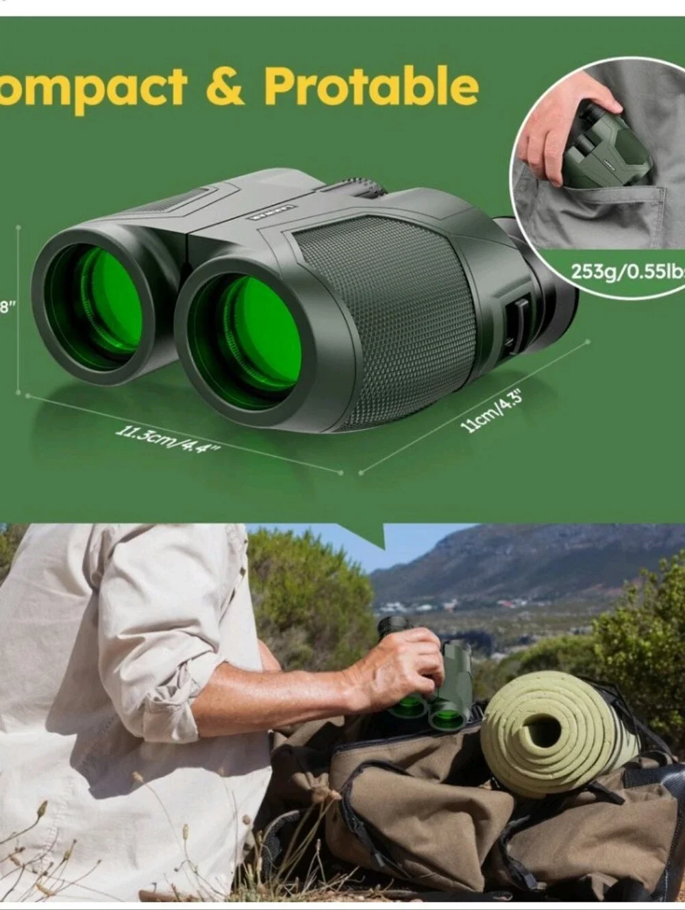 Compact Binoculars for Adults-12x25 Small Binoculars for Bird Watching Hunting W